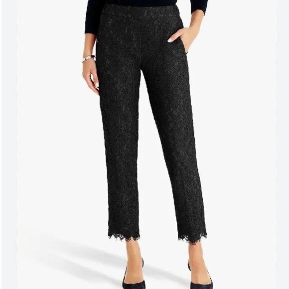J. Crew Black Lace Easy Pants Pull On Cropped Elastic Waist Size 4 Petite - Picture 1 of 6